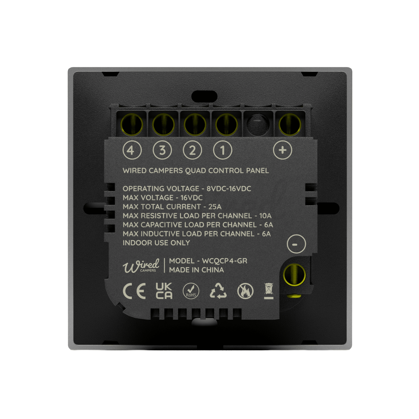 Wired Campers Quad - Camper Van Control Panel - 12V 4 Output - Grey - Wired Campers Limited