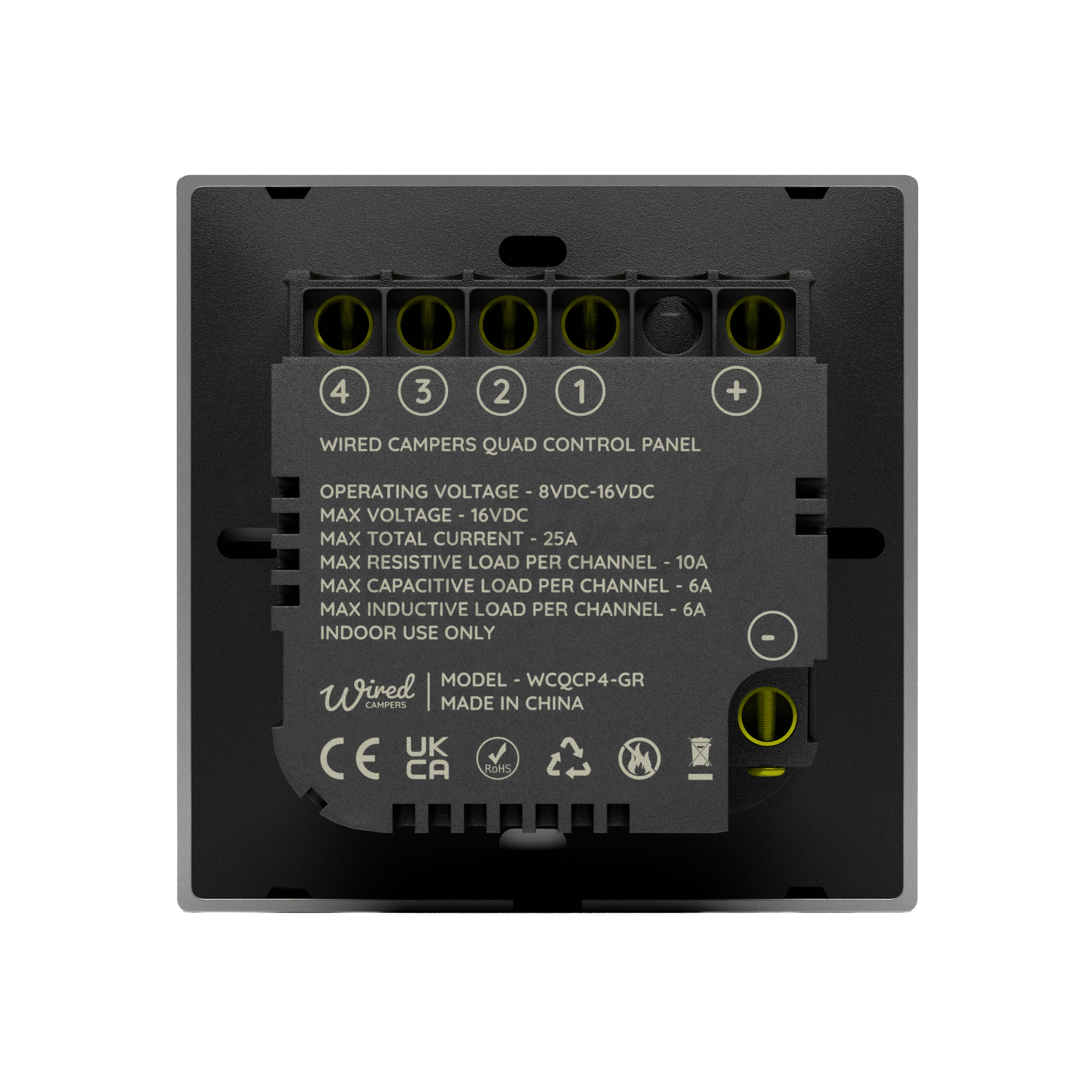Wired Campers Quad - Camper Van Control Panel - 12V 4 Output - Grey - Wired Campers Limited