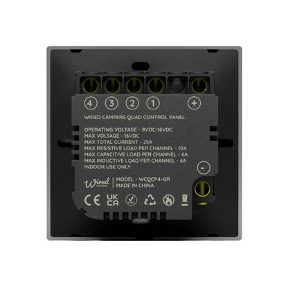 Wired Campers Quad - Camper Van Control Panel - 12V 4 Output - Grey - Wired Campers Limited