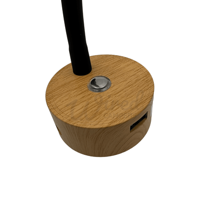 Wood Grain Flexible Arm LED Spotlight With USB A Charging Port & Dimmer - Wired Campers Limited