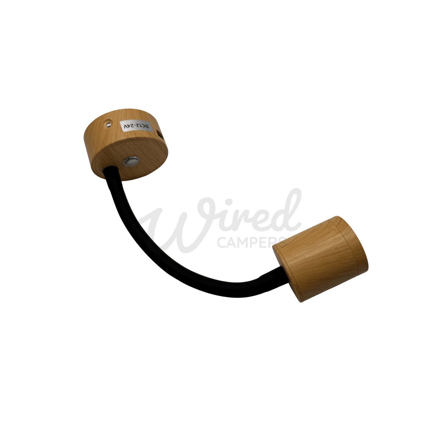 Wood Grain Flexible Arm LED Spotlight With USB A Charging Port & Dimmer - Wired Campers Limited
