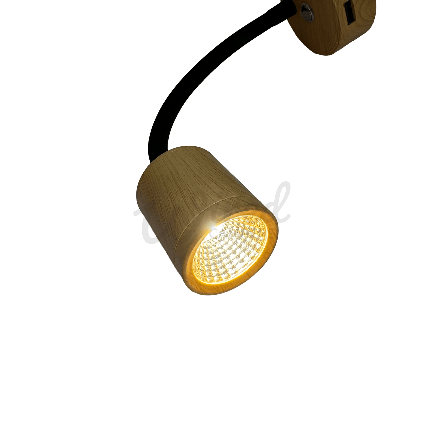 Wood Grain Flexible Arm LED Spotlight With USB A Charging Port & Dimmer - Wired Campers Limited
