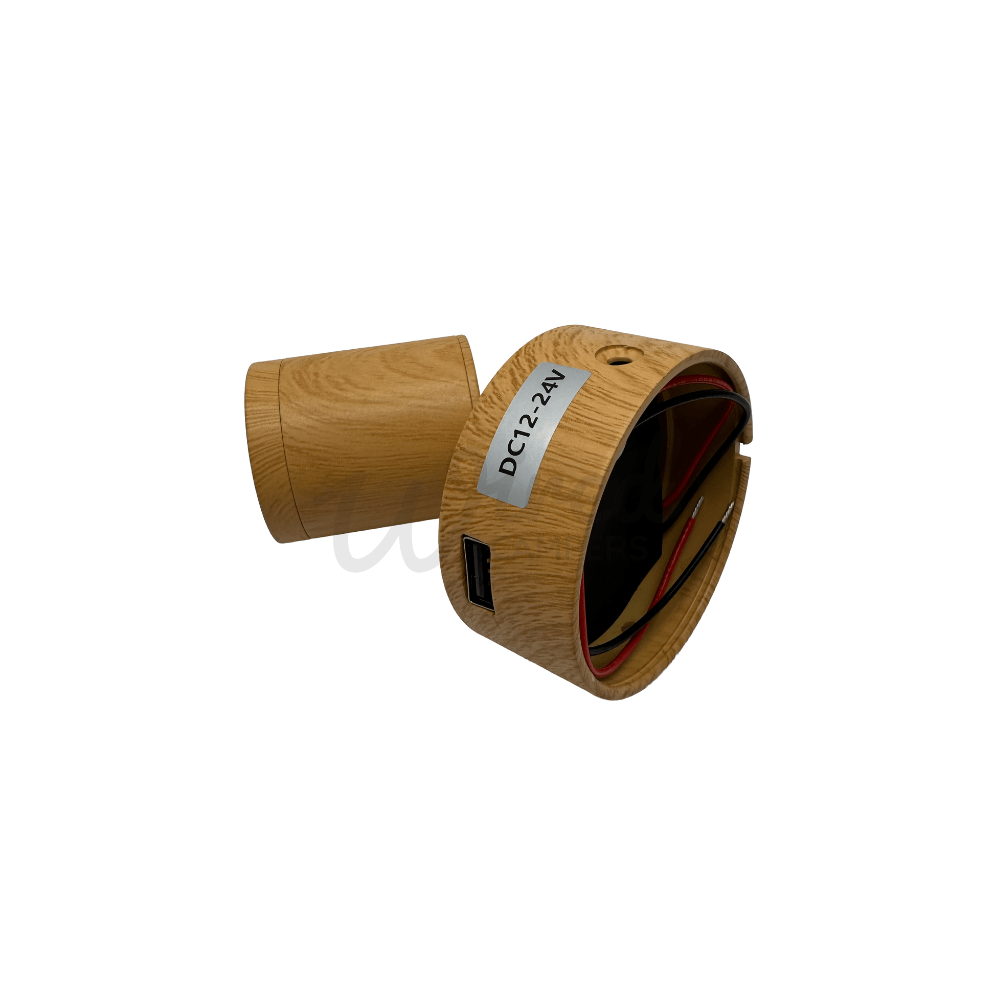 Wood Grain LED Spotlight With USB A Charging Port & Dimmer - Wired Campers Limited