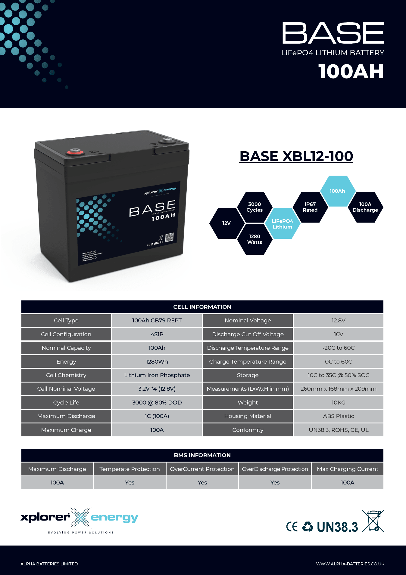 Xplorer Energy BASE 12V 100Ah LiFePO4 Lithium Leisure Battery - Wired Campers Limited