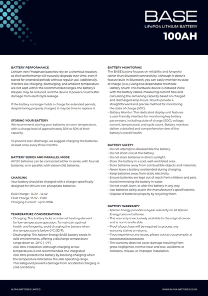 Xplorer Energy BASE 12V 100Ah LiFePO4 Lithium Leisure Battery - Wired Campers Limited