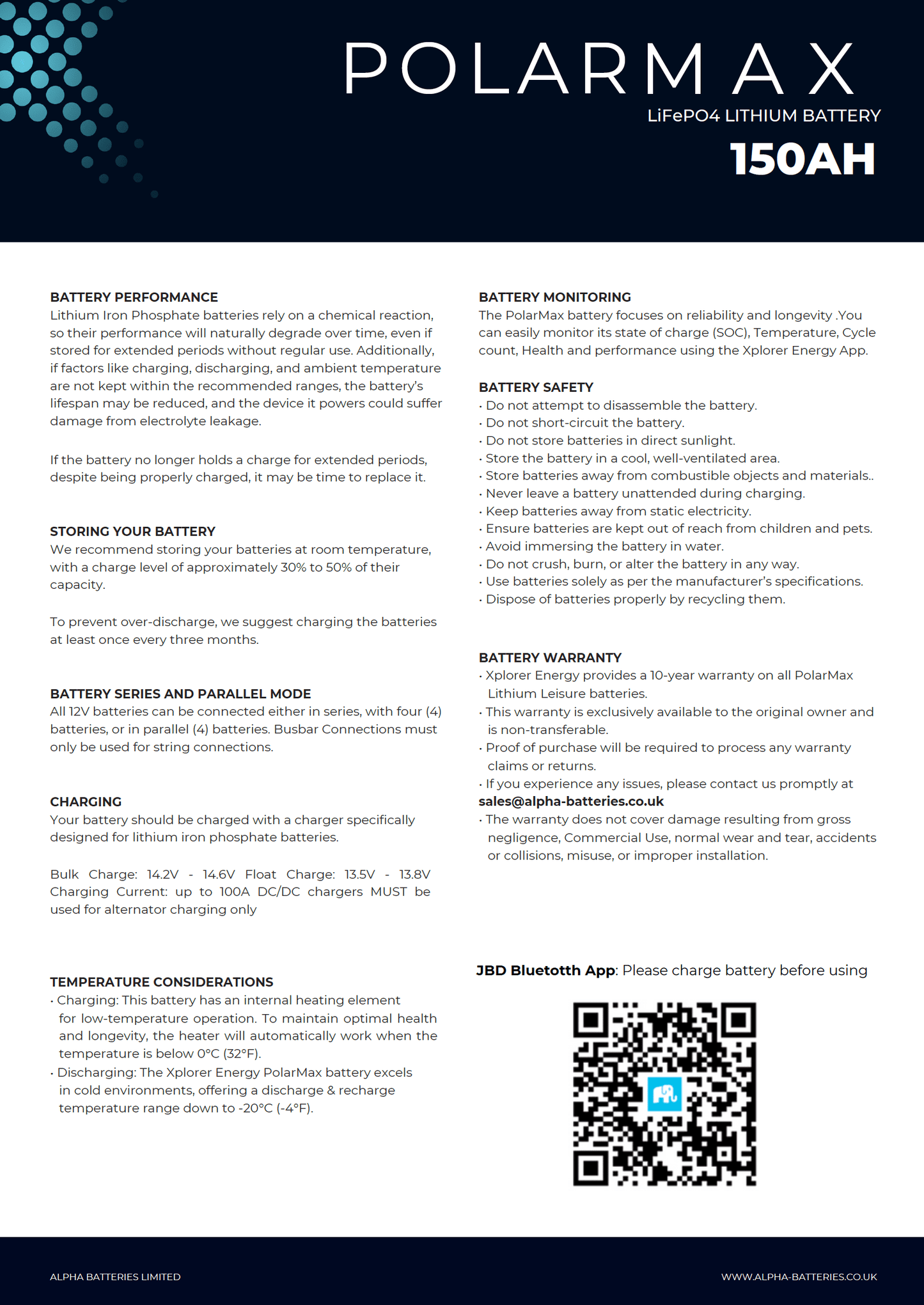 Xplorer Energy POLARMAX 12V 150Ah Heated LiFePO4 Lithium Leisure Battery - Wired Campers Limited