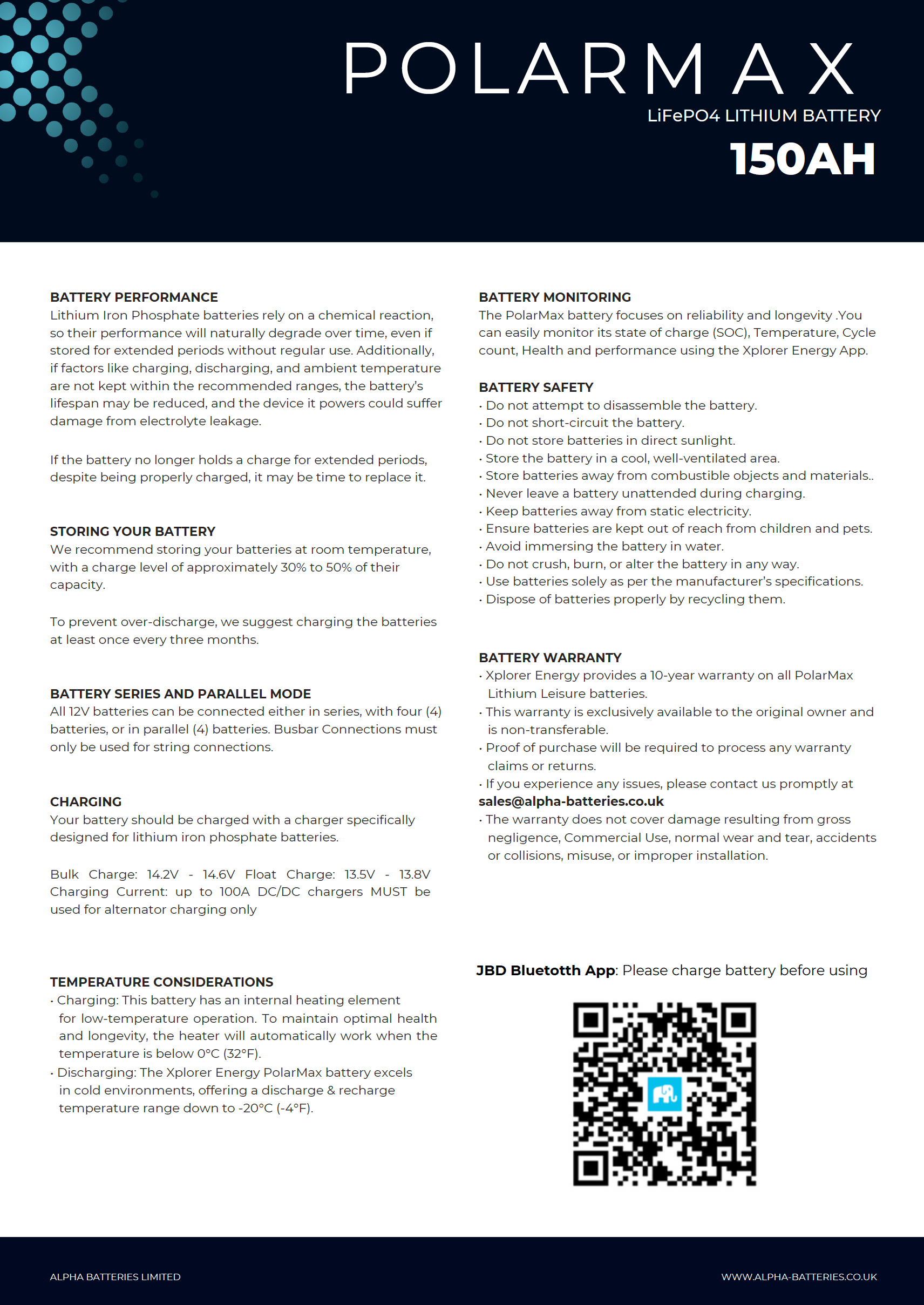 Xplorer Energy POLARMAX 12V 150Ah Heated LiFePO4 Lithium Leisure Battery - Wired Campers Limited