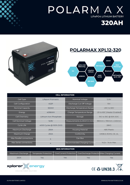 Xplorer Energy POLARMAX 12V 320Ah Heated LiFePO4 Lithium Leisure Battery - Wired Campers Limited