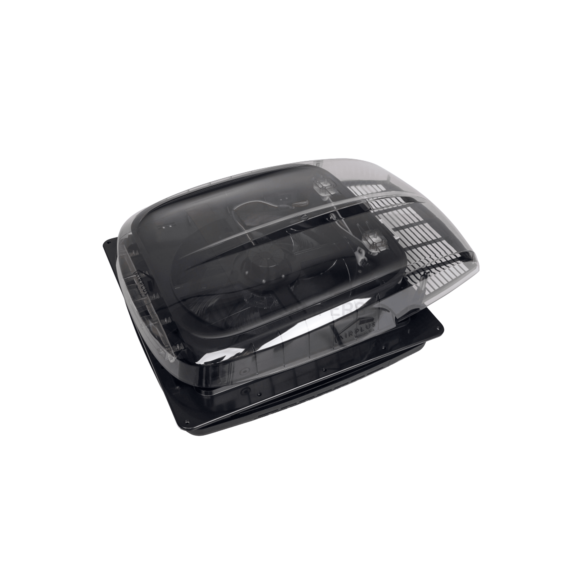 Zephyr Black Automatic Roof Fan Vent With Blind & Lighting - Smoke/Tinted Lid - Wired Campers Limited
