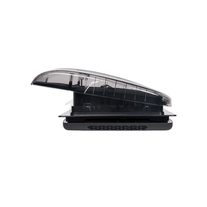Zephyr Black Automatic Roof Fan Vent With Blind & Lighting - Smoke/Tinted Lid - Wired Campers Limited
