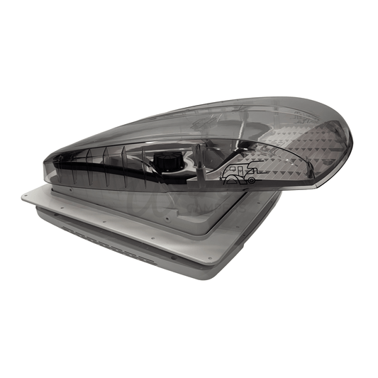 Zephyr White Automatic Roof Fan Vent With Blind & Lighting - Clear/Tinted Lid - Wired Campers Limited