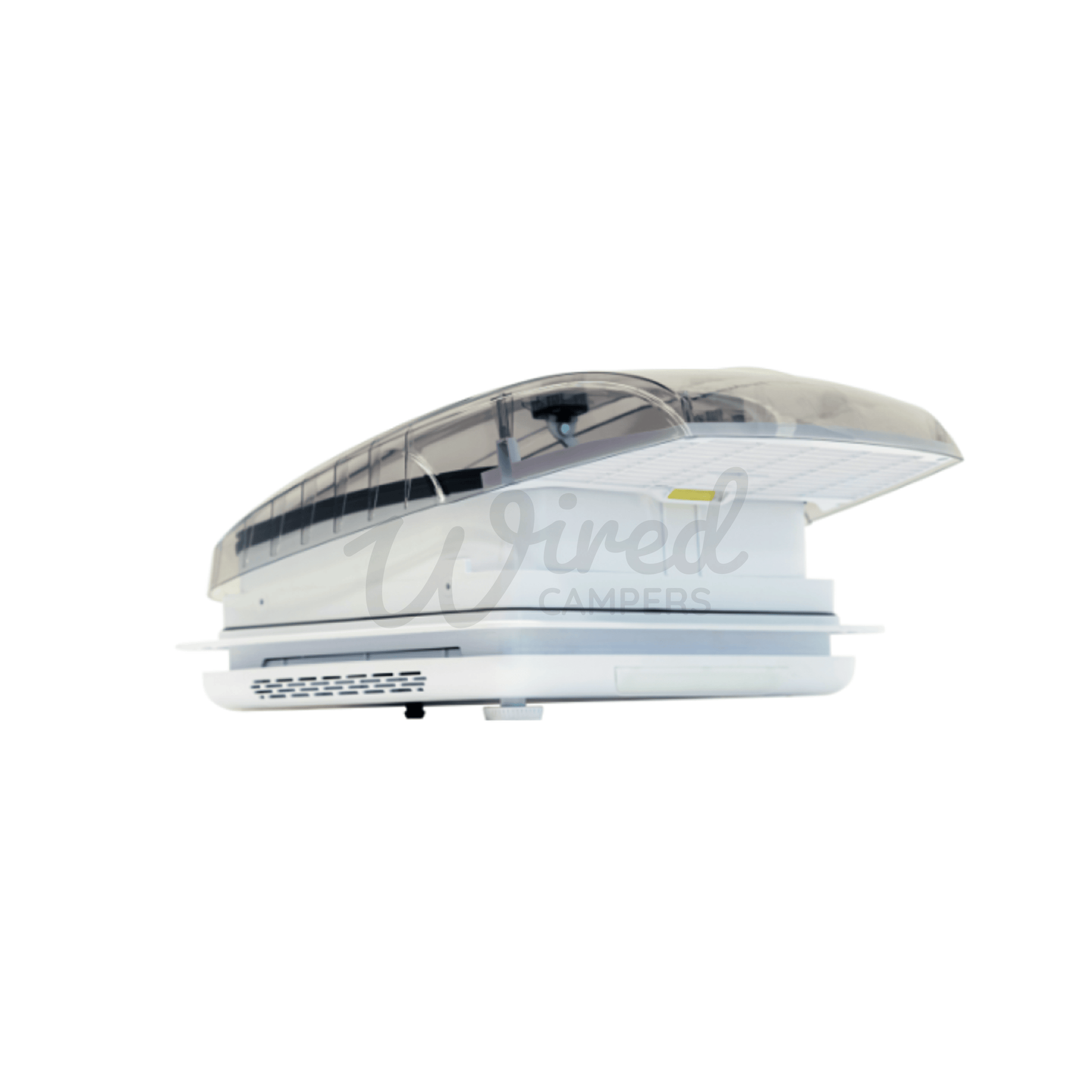 Zephyr White Automatic Roof Fan Vent With Blind & Lighting - Clear/Tinted Lid - Wired Campers Limited
