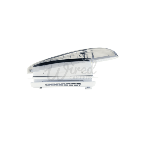 Zephyr White Automatic Roof Fan Vent With Blind & Lighting - Clear/Tinted Lid - Wired Campers Limited