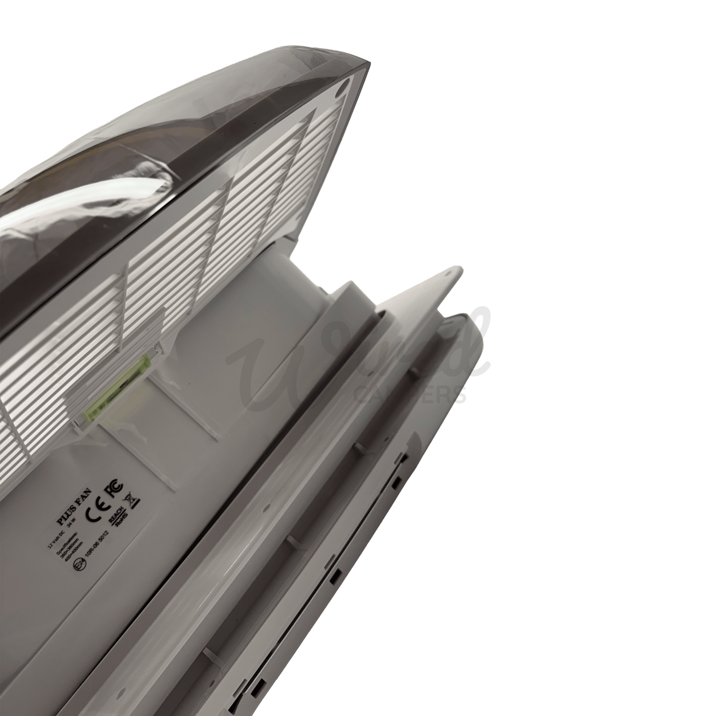 Zephyr White Automatic Roof Fan Vent With Blind & Lighting - Clear/Tinted Lid - Wired Campers Limited