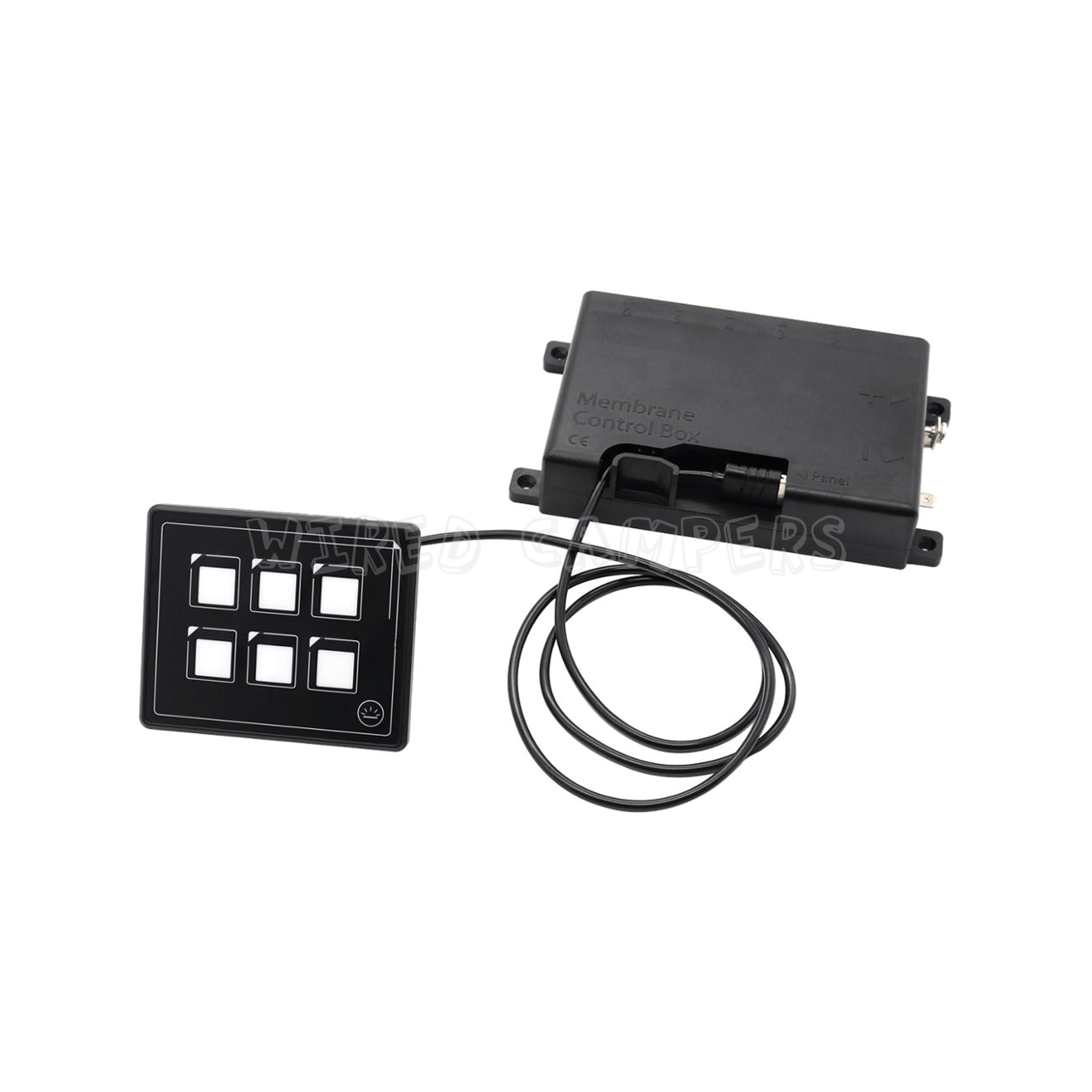 Wired Campers Membrane Control Panel 12V 6 Way Camper Van Light Up Membrane Touch Panel & Control Box