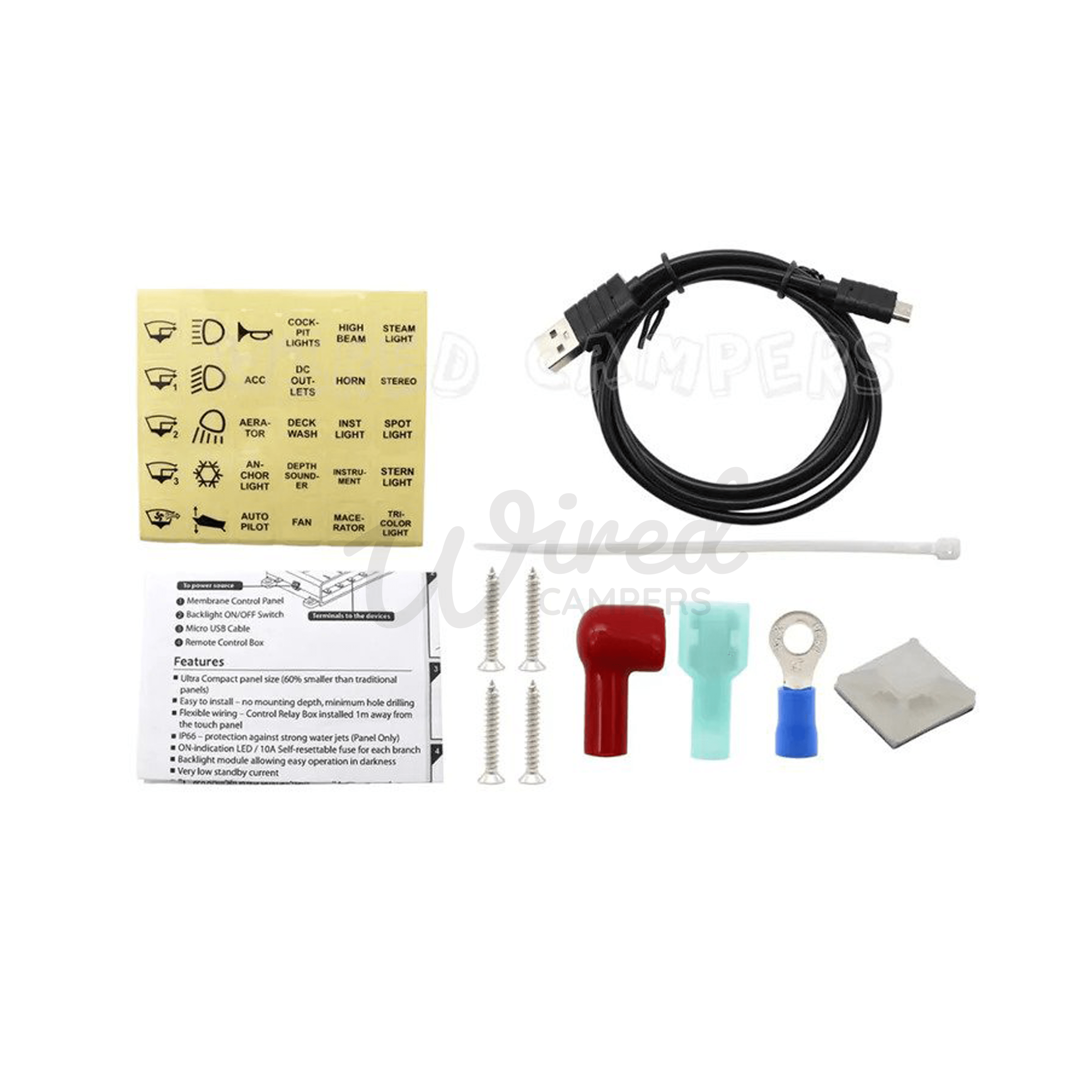 Wired Campers Limited 12V 10 Way Camper Van Light Up Membrane Touch Panel & Control Box