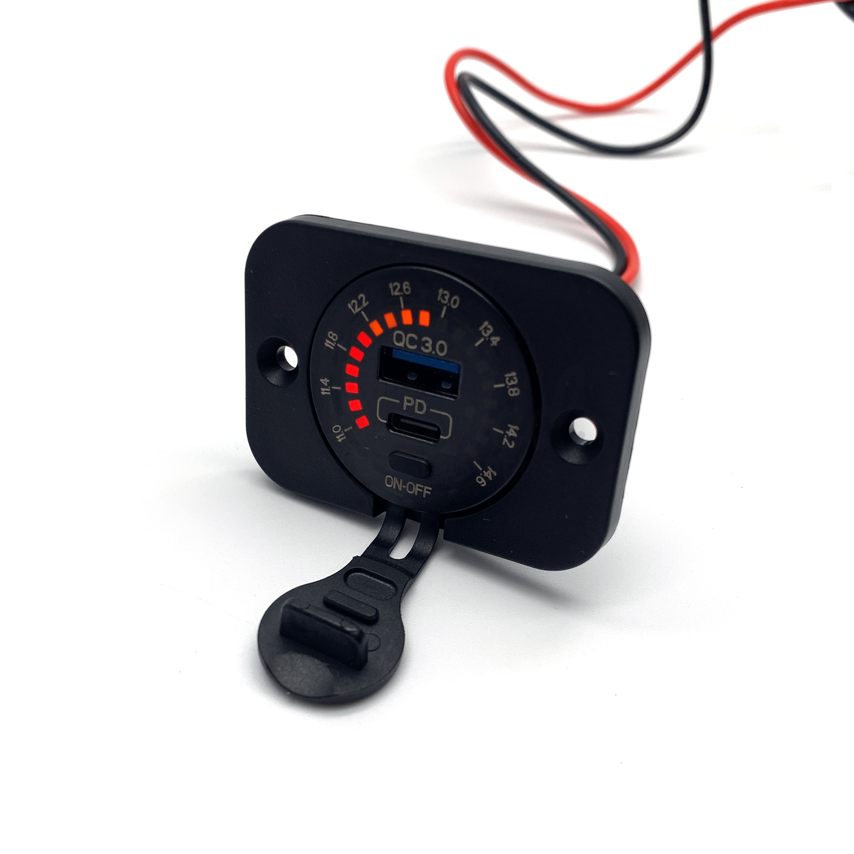 Wired Campers Limited 12V Battery Voltmeter & Quick Charge 3.0 18W USB C PD Port & USB A Port 18W
