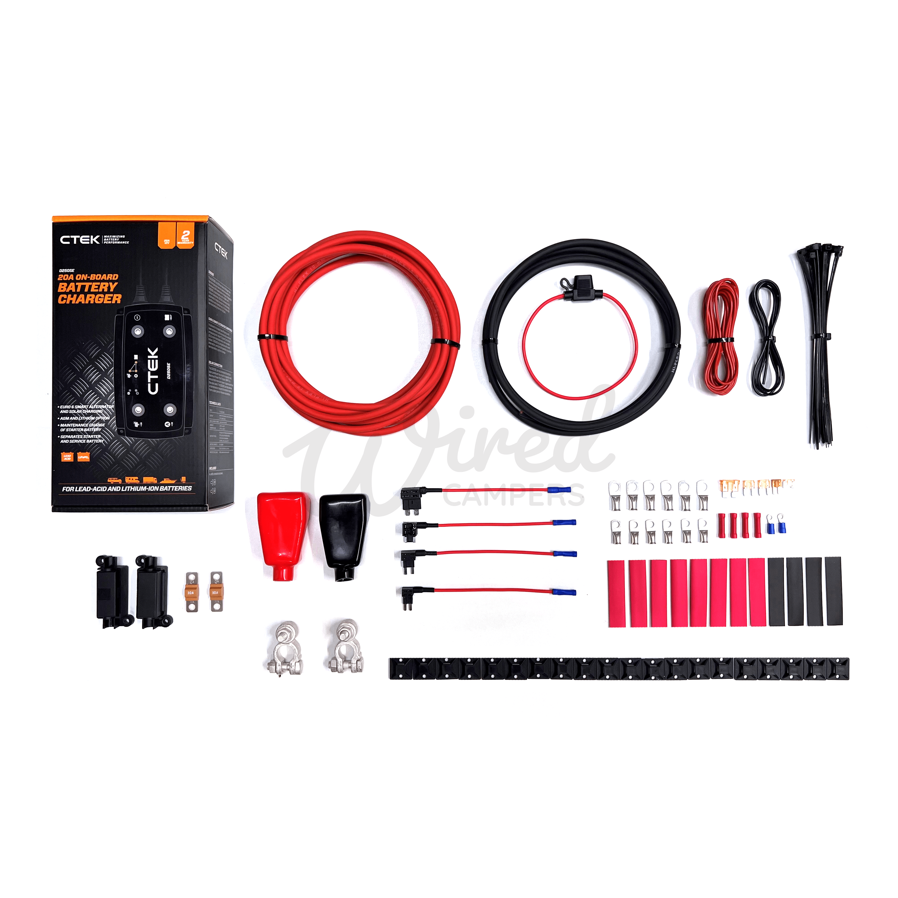 Wired Campers Limited 3M/5M/10M CTEK DS250SE 20A DC-DC With MPPT Solar Input Battery Charging Kit