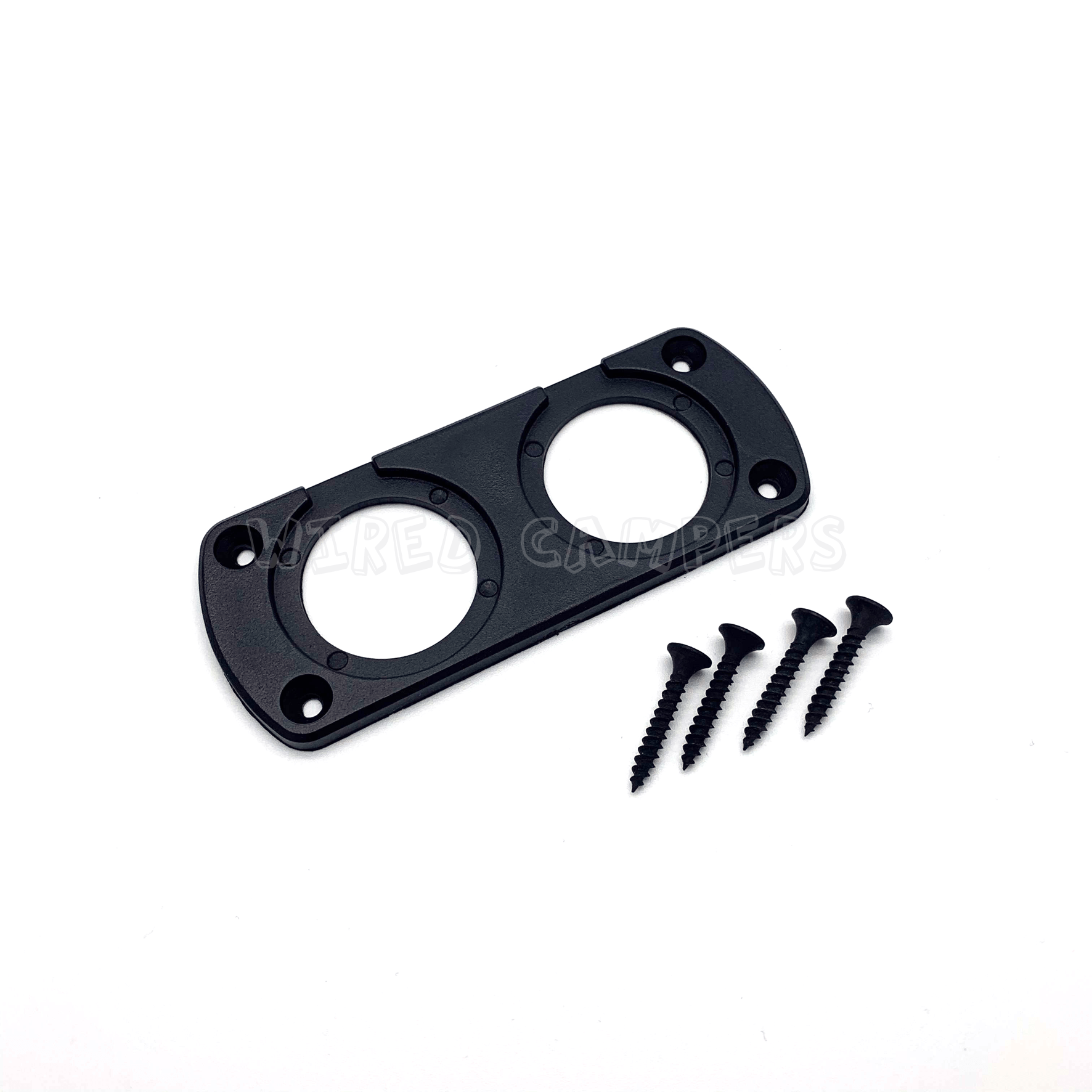 Wired Campers 12V Accessories Two 12V Accessory ABS Black Plastic One / Two Hole Mounting Plate